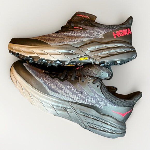 NEW Hoka One Speedgoat 5 GTX Trail Running Shoes GoreTex Women Size 10 Black Red - Picture 10 of 15